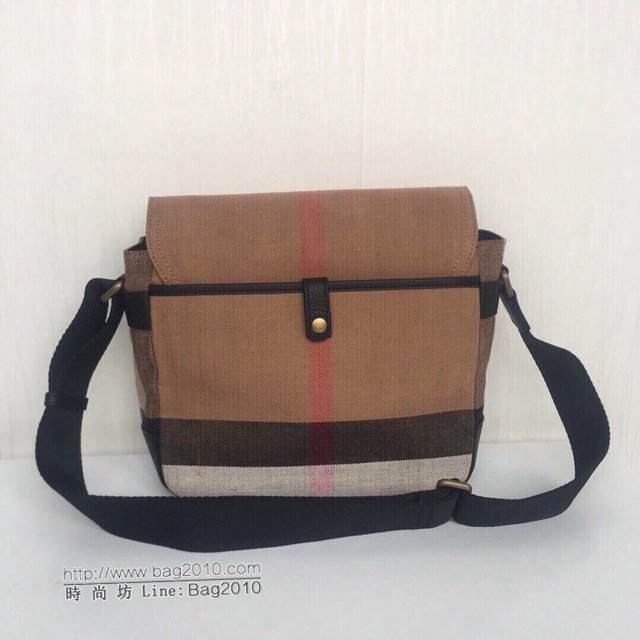 Burberry專櫃新款男包 巴寶莉男士中號麻料郵差包單肩斜挎包  db1053